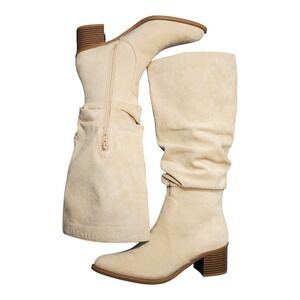 Athlefit Slouch Boots Womens US Size 7 Brown Block Heel Side Zip Pull On EUC